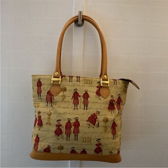 Gobelins Art Chic Designer Tote Bag - Red and Tan - Picture 7 of 15